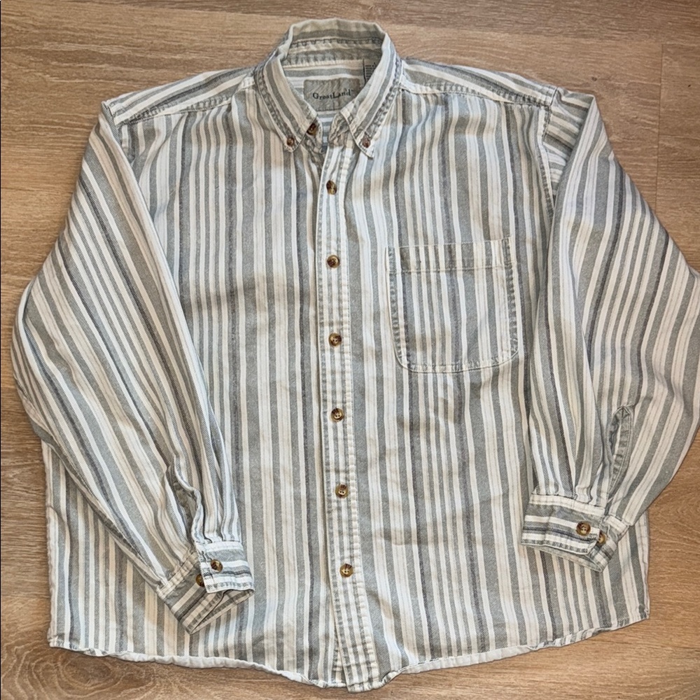 Vintage 90s GreatLand Herringbone Striped Workwear Shirt - Size Large dadcore